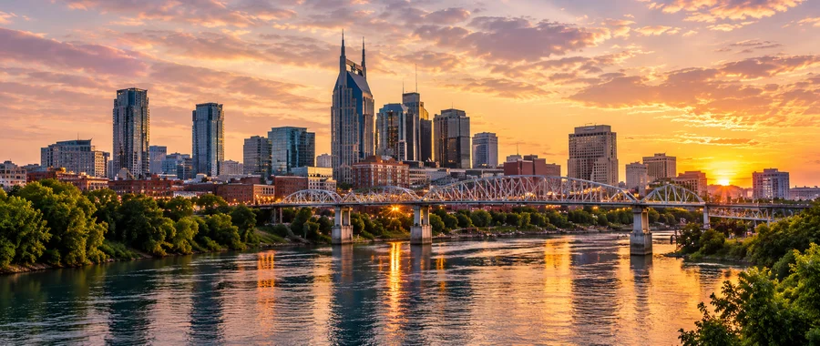 Illustrated view of Nashville’s skyline and the Cumberland River