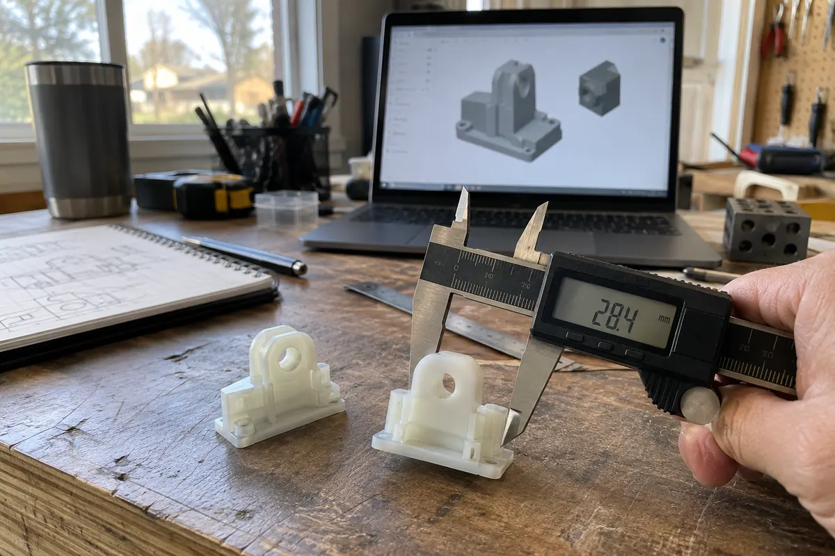 Prototype parts and calipers for comparing 3D printing services in Murfreesboro